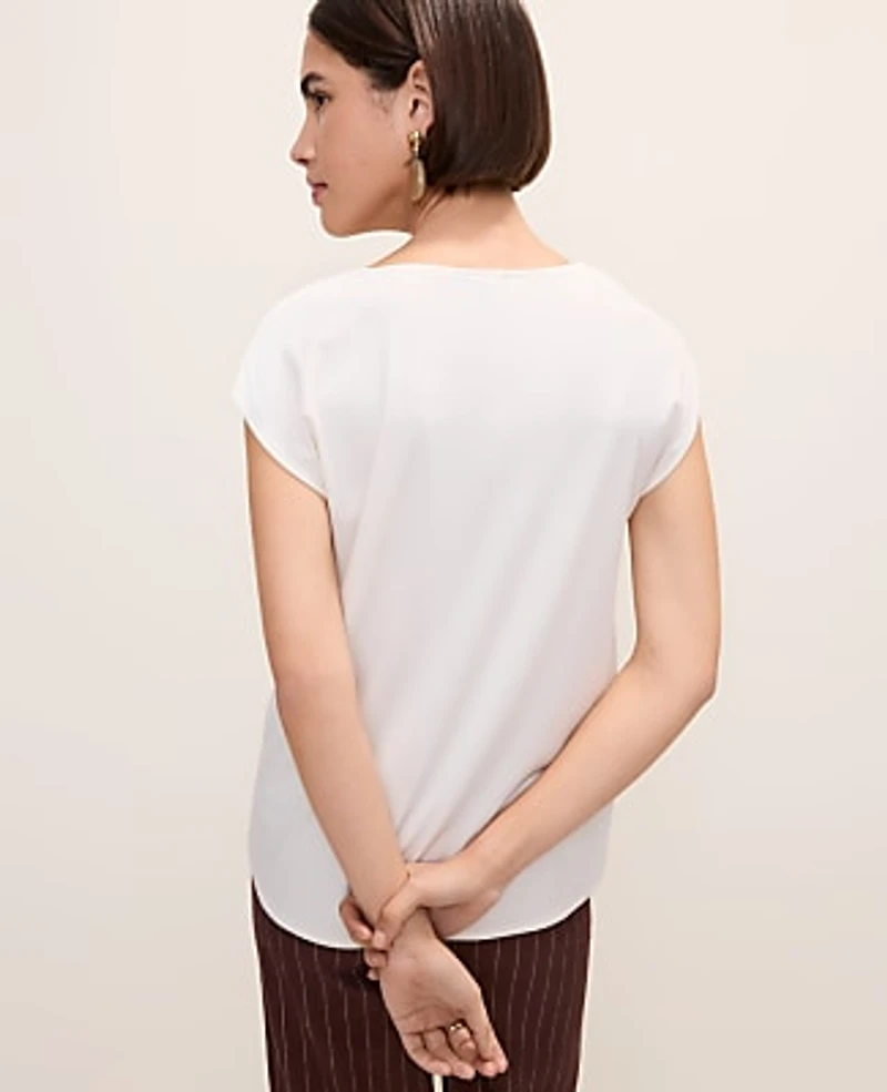 Ann Taylor Petite Mixed Media Cowl Neck Top Winter White Women's