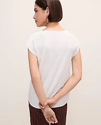 Ann Taylor Petite Mixed Media Cowl Neck Top Winter White Women's