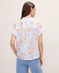 Ann Taylor Petite Floral Linen Blend Split Neck Blouse Women's
