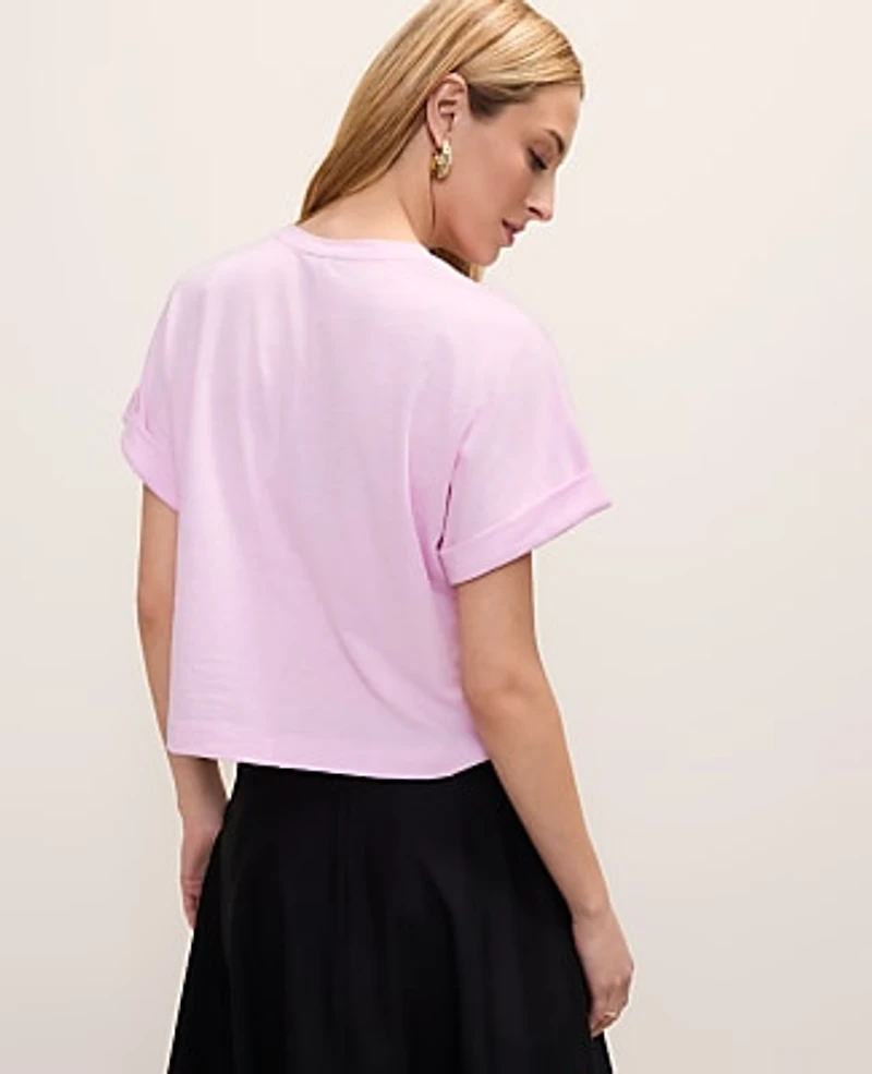 Ann Taylor Crew Neck Roll Sleeve T-Shirt Pirouette Women's