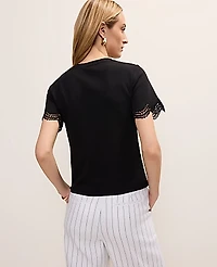Ann Taylor Lace Trim Sleeve Knit T-Shirt Women's