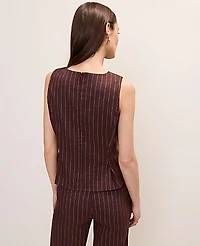 Ann Taylor Petite Pinstripe Peplum Top Linen Blend Rich Walnut Women's