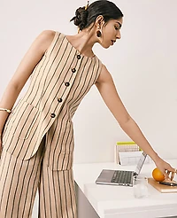 Ann Taylor The Striped Long Vest Warm Burlap Women's