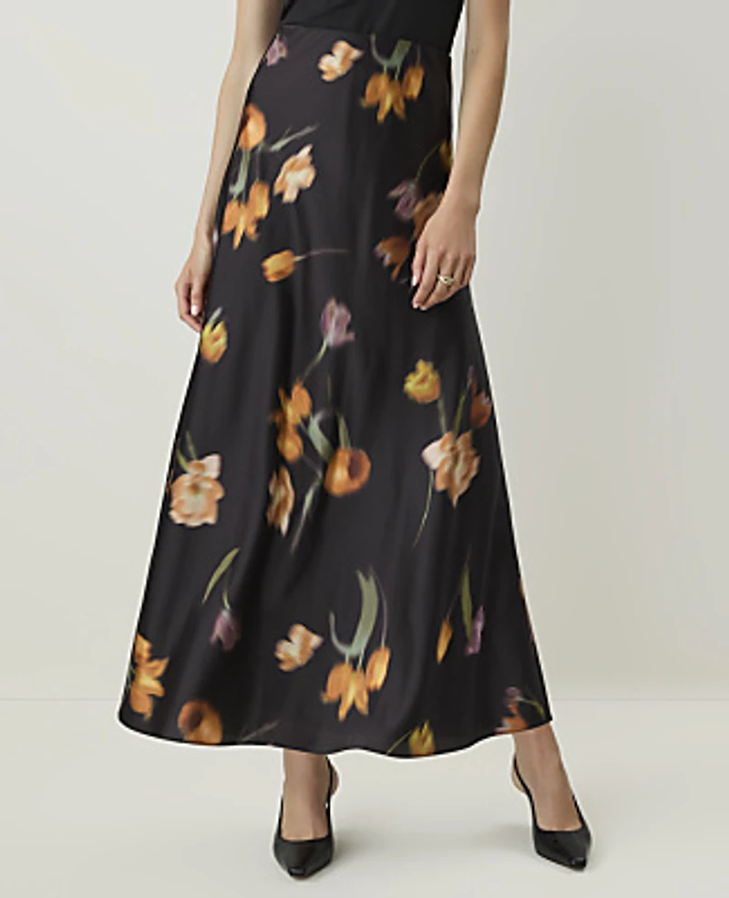 Ann Taylor Floral Bias Flare Maxi Skirt Black - Yellow Women's