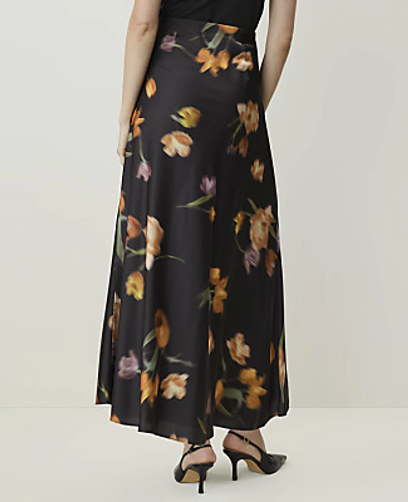 Ann Taylor Floral Bias Flare Maxi Skirt Black - Yellow Women's