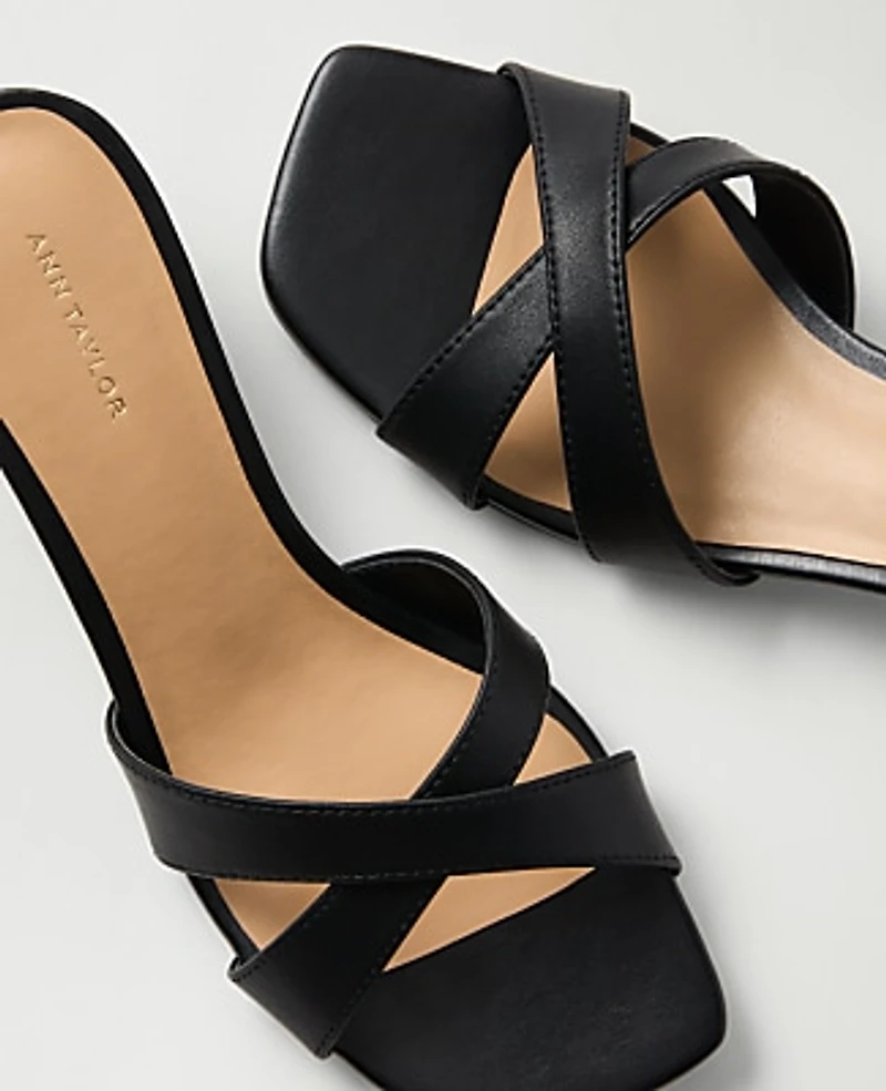 Ann Taylor Leather Crossover Kitten Heel Sandal Women's