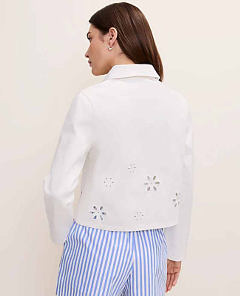 Ann Taylor Weekend Eyelet Cropped Denim Jacket White Women's