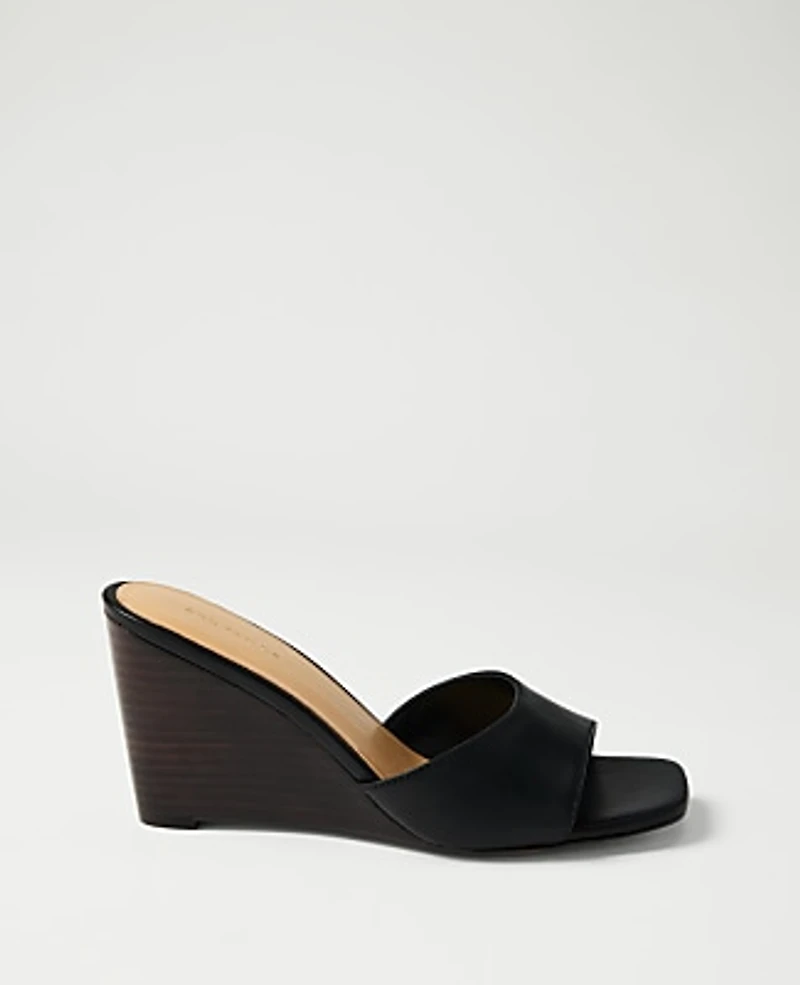 Ann Taylor Leather Wedge Sandal Black Women's