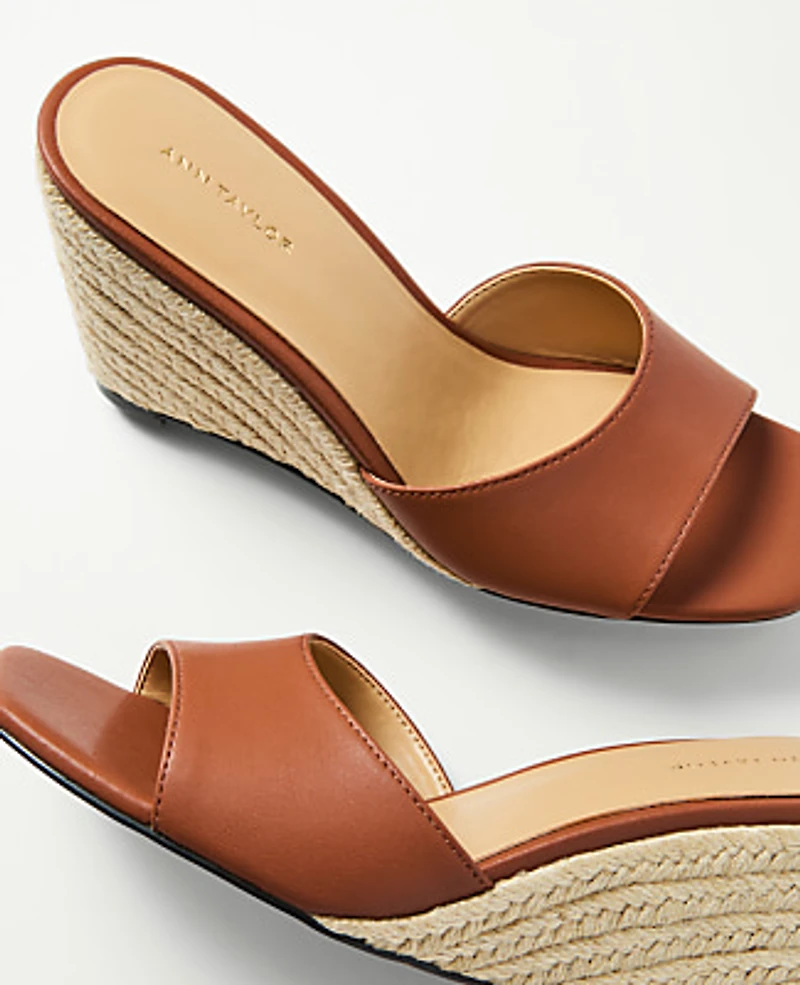 Ann Taylor Leather Straw Wedge Sandal Smoked Paprika Women's