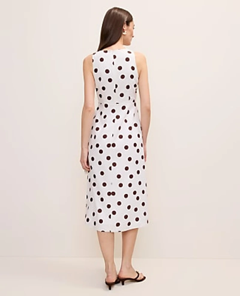 Ann Taylor Petite Polka Dot Linen Blend Sheath Dress White Women's