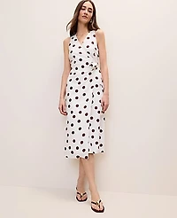 Ann Taylor Petite Polka Dot Linen Blend Sheath Dress White Women's