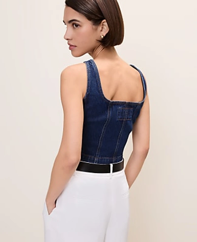 Ann Taylor Denim Button Tank Top Effie Wash Women's