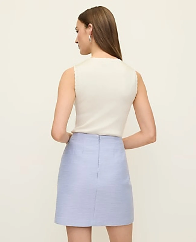 Ann Taylor Petite Tweed Button Front Skirt Size 10 Blue Hydrangea Women's