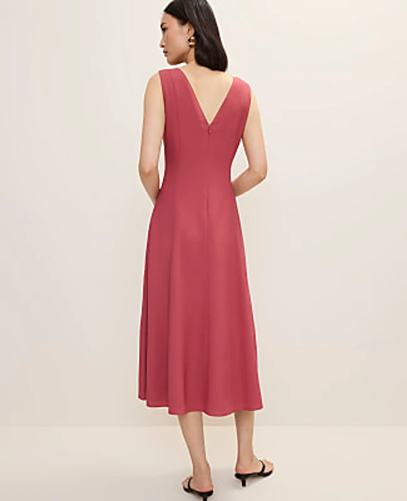 Ann Taylor V-Neck Flare Midi Dress Rose Clay Women's