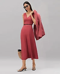 Ann Taylor V-Neck Flare Midi Dress Rose Clay Women's