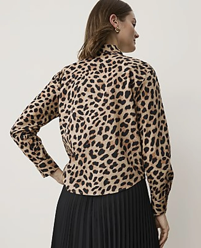 Ann Taylor Animal Print Tie Neck Blouse Cafe Au Lait B Women's
