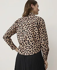 Ann Taylor Animal Print Tie Neck Blouse Cafe Au Lait B Women's