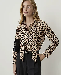 Ann Taylor Animal Print Tie Neck Blouse Cafe Au Lait B Women's