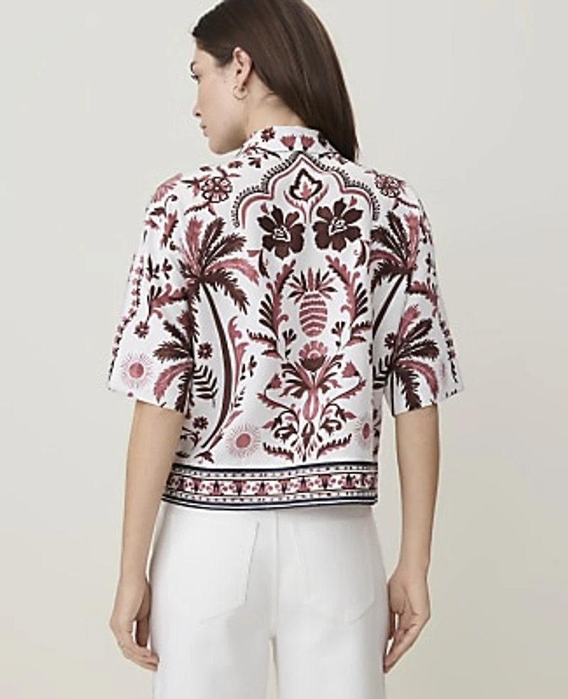 Ann Taylor Weekend Triple Tie Top Linen Blend Rich Walnut Women's