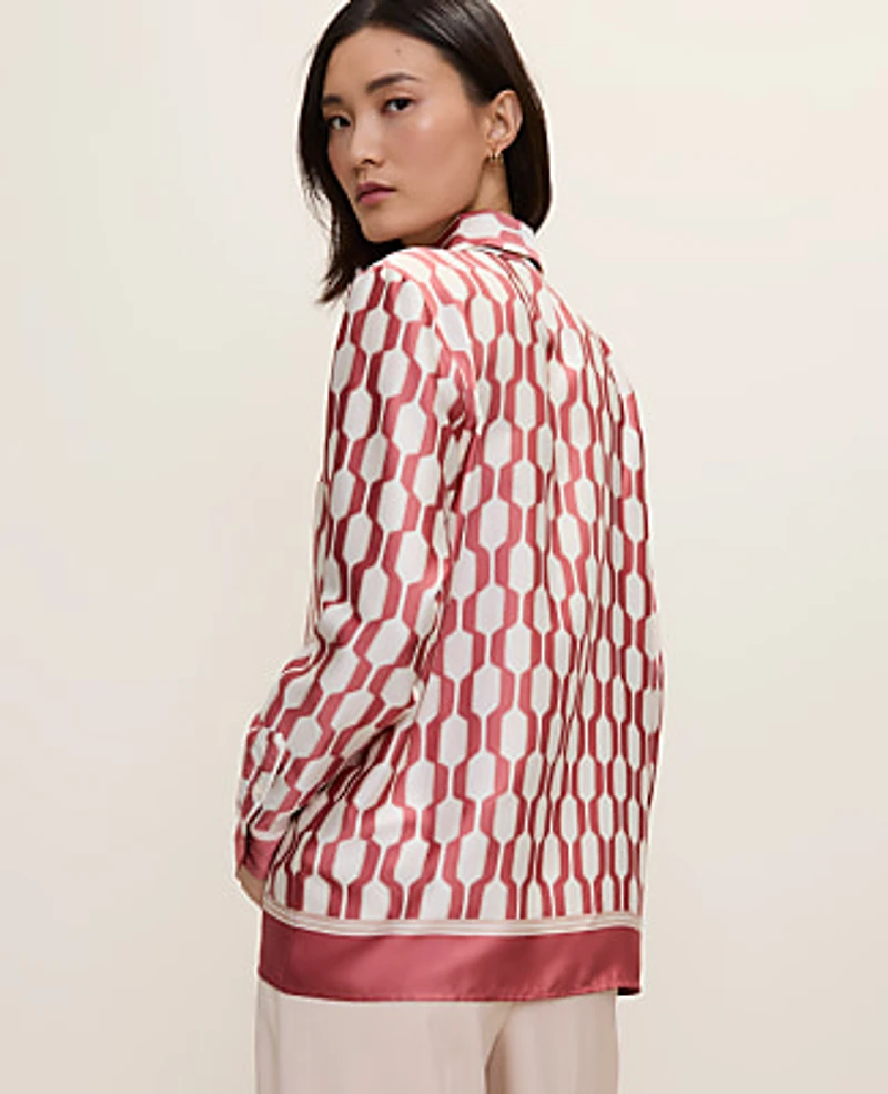 Ann Taylor Petite Geo Satin Modern Shirt Winter White Women's