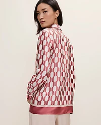 Ann Taylor Petite Geo Satin Modern Shirt Winter White Women's