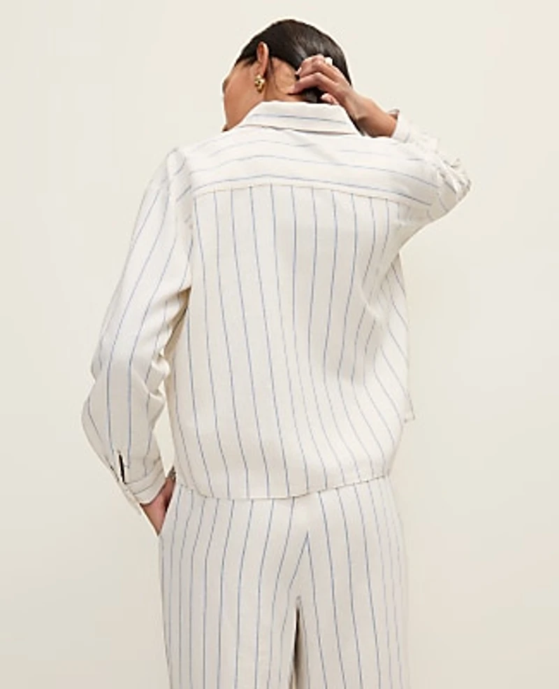 Ann Taylor Striped Linen Button Down Shirt Ocean Oasis Women's