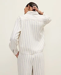 Ann Taylor Striped Linen Button Down Shirt Ocean Oasis Women's