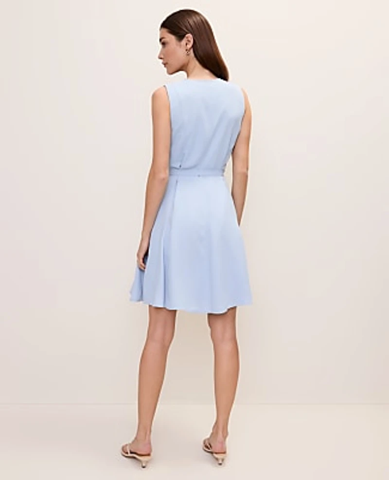 Ann Taylor Petite Belted Crew Neck Flare Dress Size 16 Coastal Glow Women's