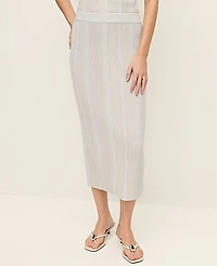 Ann Taylor Petite Striped Metallic Midi Sweater Skirt Rose Veil Women's
