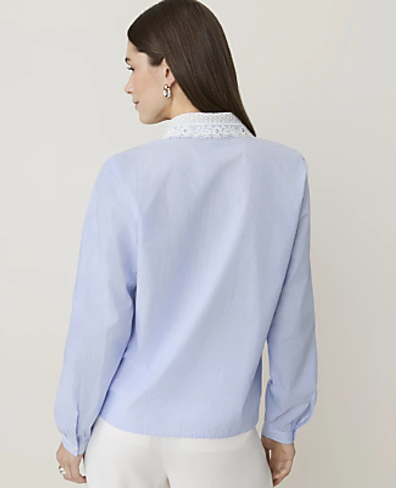 Ann Taylor Striped Lace Trim Blouse Size Medium Ultramarine Women's