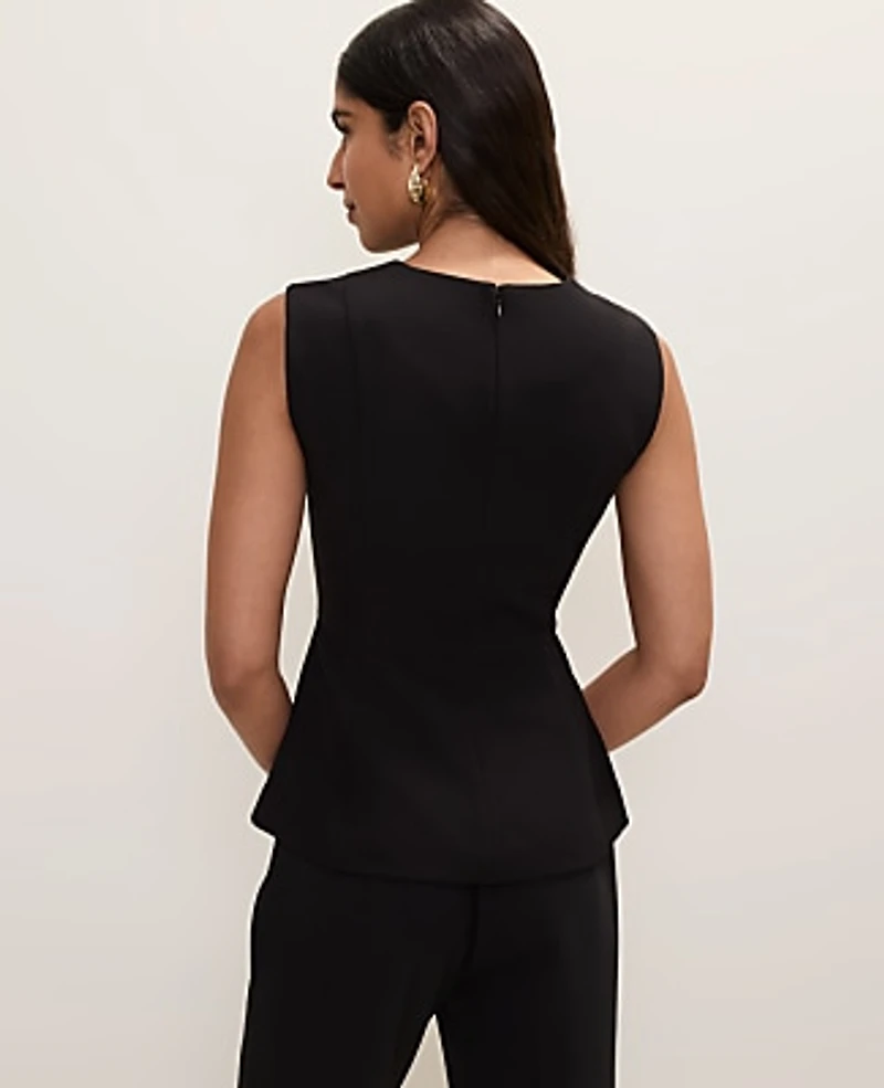 Ann Taylor Petite V-Neck Peplum Vest Fluid Crepe Black Women's