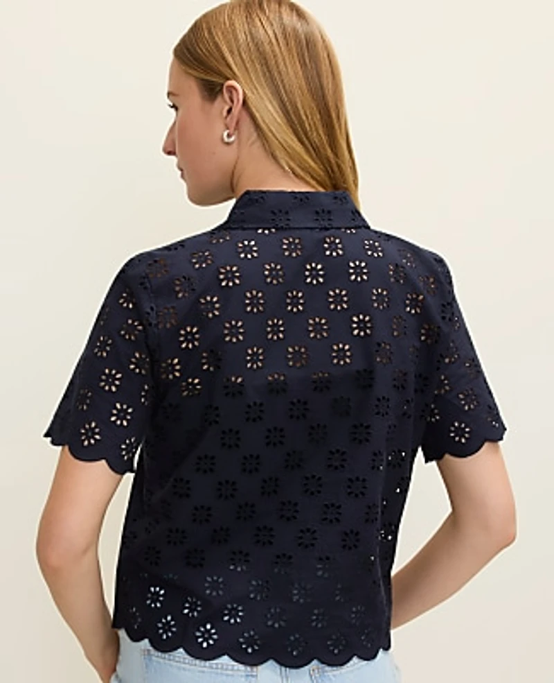 Ann Taylor Petite Eyelet Blouse Women's