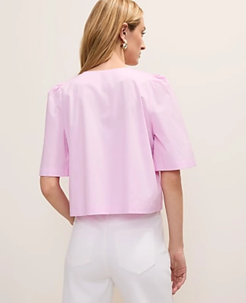 Ann Taylor Petite Tie Front Short Sleeve Blouse Pirouette Women's