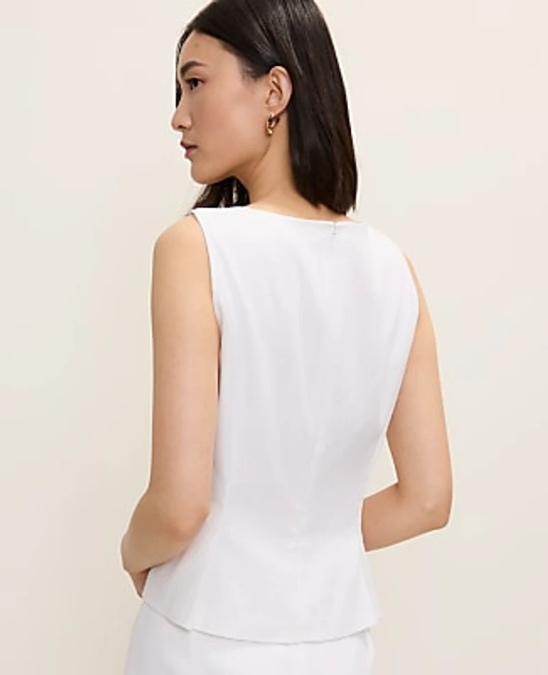 Ann Taylor Petite V-Neck Peplum Top in Linen Blend Size 00 White Women's
