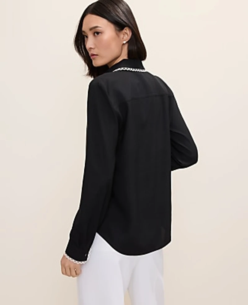Ann Taylor Embroidered Satin Essential Shirt Women's