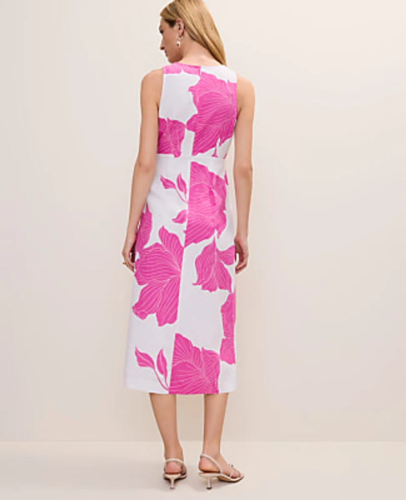 Ann Taylor Petite Floral Midi Wrap Dress in Linen Blend Size 00 Rhododendron Women's