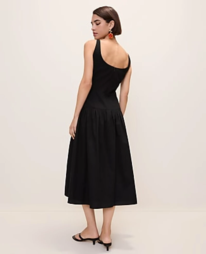Ann Taylor Petite Drop Waist Flare Midi Dress Black Women's