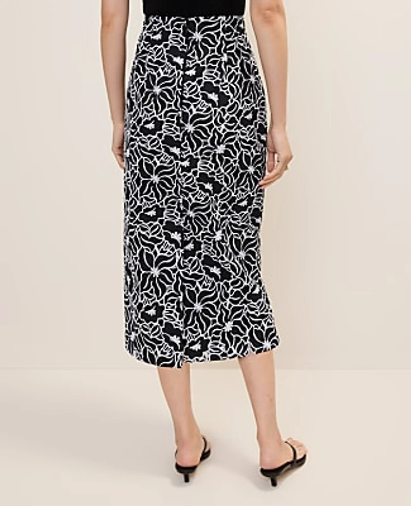 Ann Taylor Petite Embroidered Column Midi Skirt Size 16 Black Women's