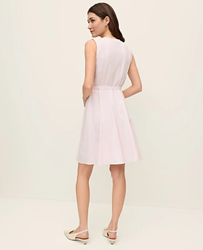 Ann Taylor Petite Belted Crew Neck Flare Dress Size 10 Blush Haze Women's
