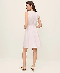 Ann Taylor Petite Belted Crew Neck Flare Dress Size 10 Blush Haze Women's