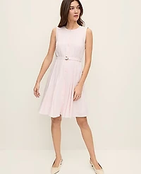 Ann Taylor Petite Belted Crew Neck Flare Dress Size 10 Blush Haze Women's