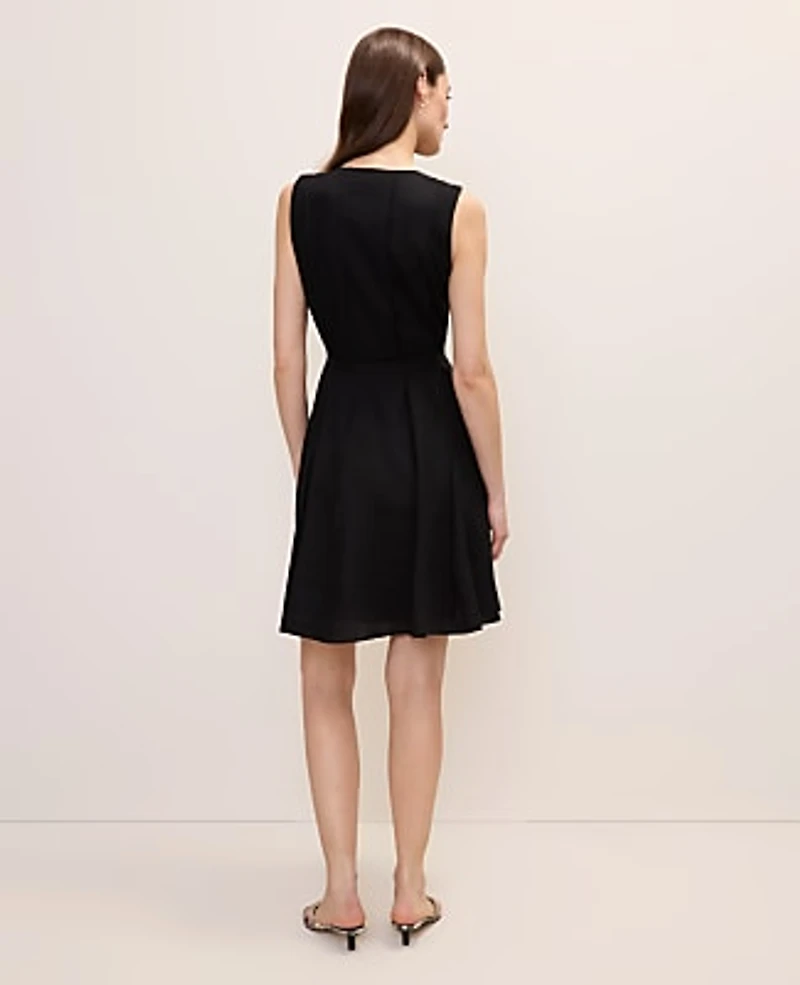 Ann Taylor Petite Belted Crew Neck Flare Dress Women's