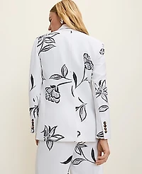 Ann Taylor The Petite Longline Blazer Floral Print White-Black Women's