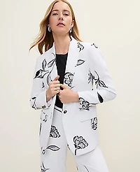 Ann Taylor The Petite Longline Blazer Floral Print White-Black Women's