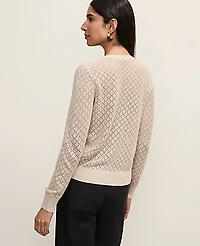 Ann Taylor Petite Metallic Pointelle Stitch Cardigan Sail Cloth Women's