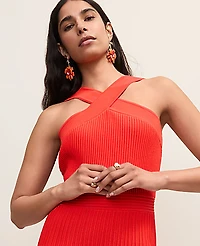 Ann Taylor Petite Ribbed Halter Sweater Dress Size XS Aperol Women's