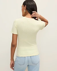 Ann Taylor Weekend Pointelle Crew Neck T-Shirt Lemon Pavlova Women's