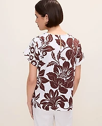 Ann Taylor Floral Mixed Media Crew Neck T-Shirt Rich Walnut Women's