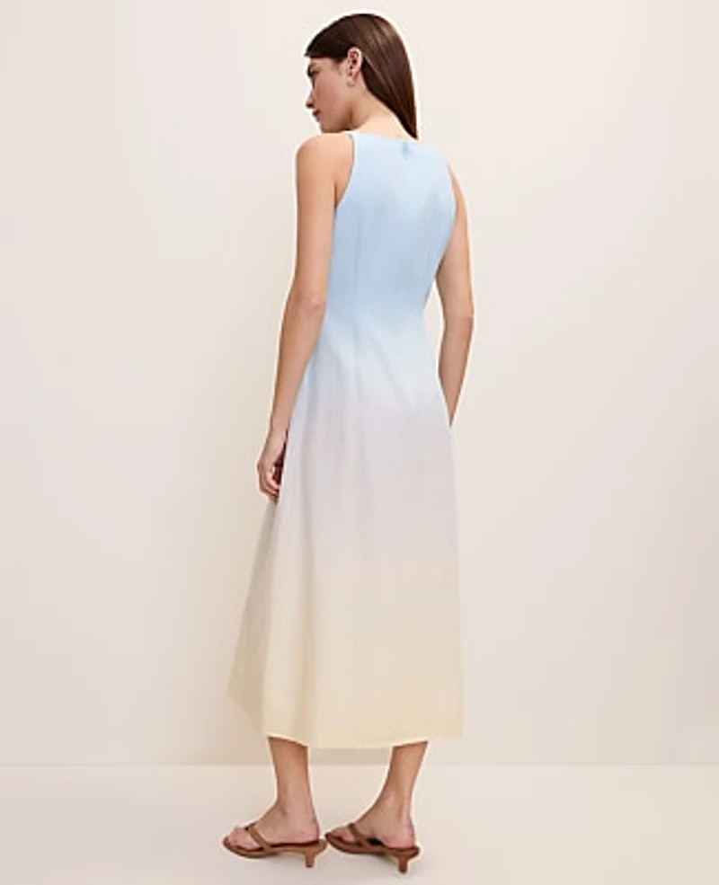 Ann Taylor Weekend Ombré Midi Dress Linen Blend Yellow-Blue Women's
