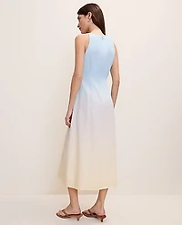 Ann Taylor Weekend Ombré Midi Dress Linen Blend Yellow-Blue Women's